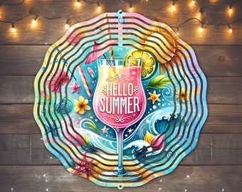 Hello Summer Cocktail Wind Spinner Sublimation Design (PNG)