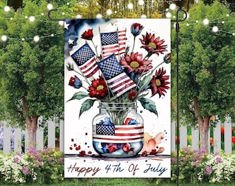 Patriotic Floral Jar Garden Flag Sublimation Design (PNG, Instant Download)