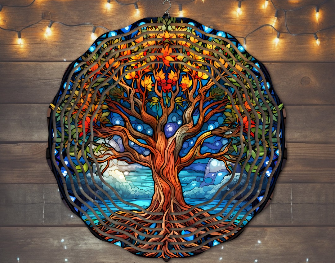 Stained Glass Tree of Life Wind Spinner Sublimation Design (PNG File ...