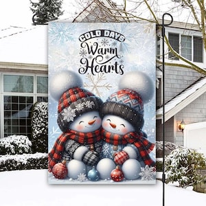 Cute Snowman Garden Flag Sublimation, PNG File, Christmas 12x18 Garden Flag, Digital Download, Winter Garden Flag, Cute Snowman Couple Flag