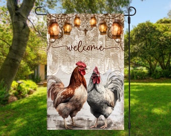 Rustic Chicken Welcome Garden Flag Sublimation Design (PNG, Digital Download)
