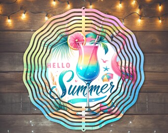 Hello Summer Wind Spinner Sublimation Design (PNG, Digital Download)