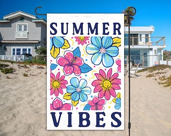 Summer Vibes Floral Garden Flag Sublimation Design (PNG, Digital Download)