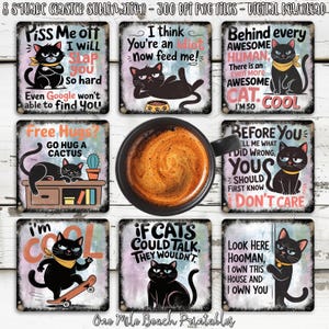 Grumpy Cat Coaster Sublimation Designs, Funny Cat Square PNG (Digital Download)