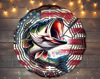 Bass American Flag Wind Spinner Sublimation Design (PNG File)