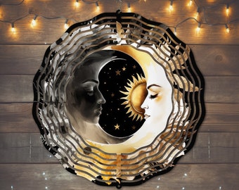 Celestial Wind Spinner Sublimation Design, Sun & Moon (PNG, Digital Download)