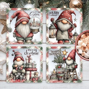 Whimsical Christmas Gnome Square Coaster Sublimation Design, Festive Gnome Cup Coaster Set 4x4, PNG File, Christmas Print, Digital Download
