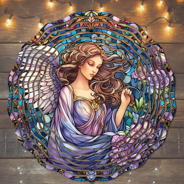 Stained Glass Angel Wind Spinner, Angel Wind Spinner Sublimation Design, Instant Download, PNG File, Angel Wind Spinner Template, Angel PNG