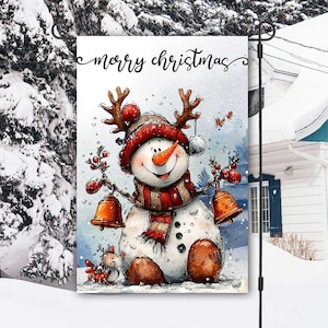 Cute Snowman Garden Flag Sublimation, PNG File, Merry Christmas 12x18 Garden Flag, Digital Download, Winter Garden Flag, Quirky Snowman Flag