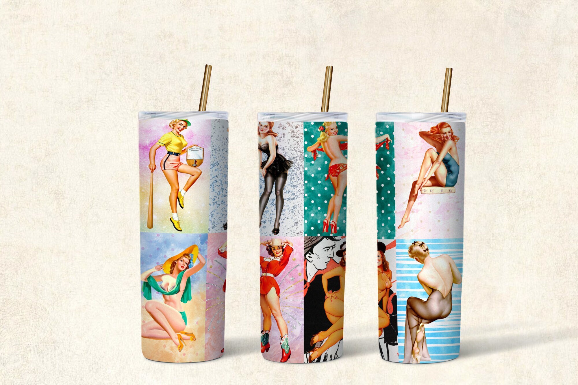 Pin Up Girls 20oz Skinny Tumbler Sublimation Design-Straight & Tapered Template-Digital Download-Pin Up Girls Tumbler Wrap-Pin Up Girls PNG