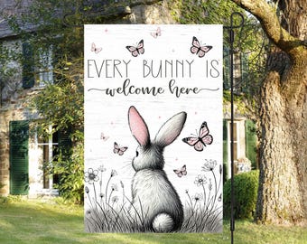 Every Bunny Welcome 12x18 Garden Flag Sublimation Design, Download instantâneo, Bandeira de jardim de Páscoa PNG, Bandeira de jardim de coelho, Bandeira de jardim de primavera