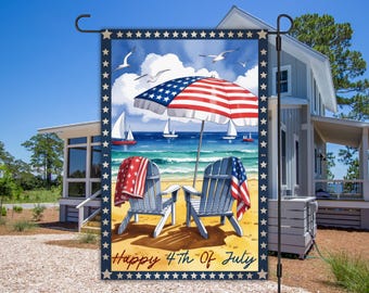 Patriotic Summer Beach Party 12x18 Garden Flag Sublimation Design, Instant Download, PNG, 4th Of July Garden Flag, USA Garden Flag Template