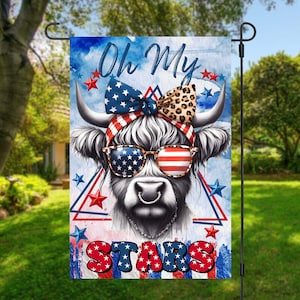 Diseño de sublimación de bandera patriótica de vaca para jardín, descarga instantánea, archivo PNG, bandera estadounidense de vaca para jardín de 12 x 18 pulgadas, bandera de vaca para jardín del 4 de julio PNG