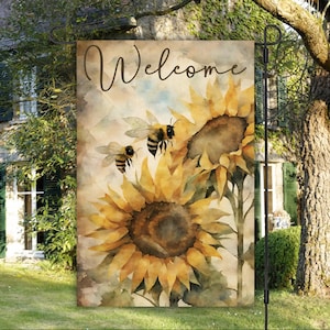 Welcome Sunflower Bee 12x18 Garden Flag Sublimation Design, Instant Download, Sunflowers Welcome Garden Flag PNG, Bee Welcome Garden Flag