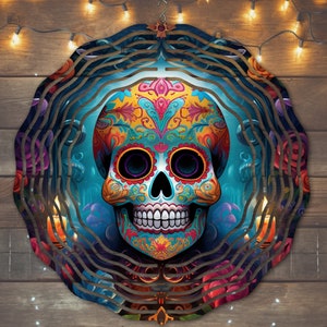 Skull Wind Spinner Sublimation Design, Instant Download, PNG File, Flower Skull Windspinner Template, Day Of Dead Wind Spinner, Skull PNG