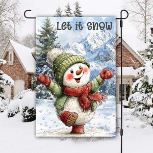 Let It Snow Garden Flag Sublimation Design, PNG File, Cute Snowman 12x18 Garden Flag, Digital Download, Merry Christmas Snowman Garden Flag