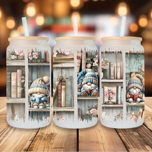 Reading Gnome Glass Can Sublimation Design (Digital Download)