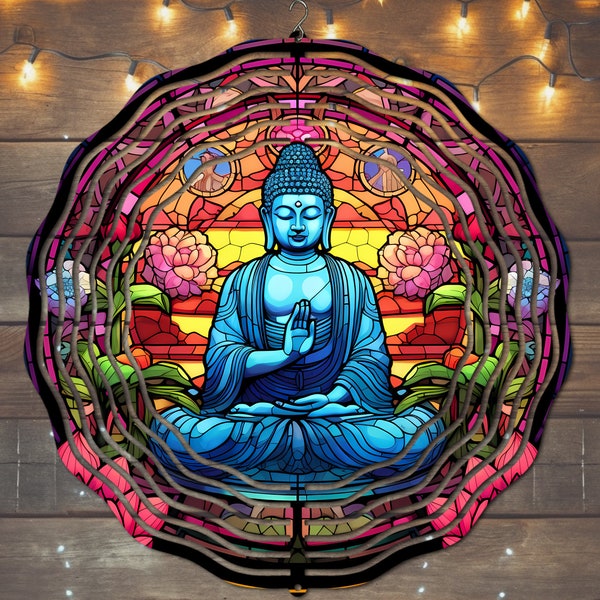 Stained Glass Buddha Wind Spinner, Buddha Wind Spinner Sublimation Design, Instant Download, PNG File, Buddha Wind Spinner Template, Buddha