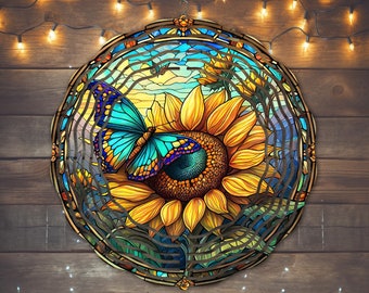 Diseño de sublimación de un molinillo de viento con forma de girasol y mariposa (PNG, descarga instantánea)