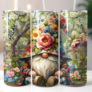 Cute Floral Gnome 20oz Skinny Tumbler Sublimation Design, Garden Gnome Tumbler Wrap, PNG, Gnome Tumbler Print Template, Digital Download