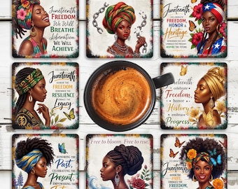 Juneteenth Coaster Sublimation Design, Celebrate Freedom PNG, Black History Coaster (Digital Download 4x4 inches)