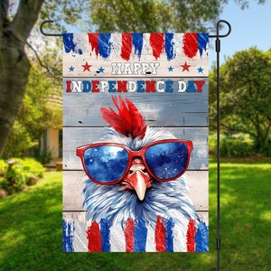 Happy Independence Day Garden Flag Sublimation Design, Instant Download, PNG File, 12x18 Patriotic Chicken Garden Flag, American Garden Flag