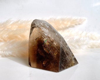 RARE GOLDEN RUTILE Smoky Quartz Freeform with Rainbows