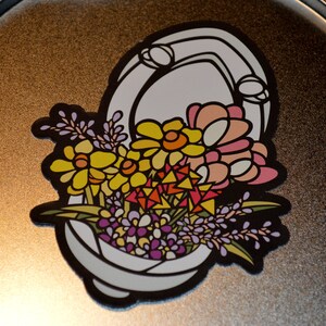Bloemboeket in toiletsticker | Originele kunststicker | Buiten matte sticker | Waterdicht en UV-bestendig