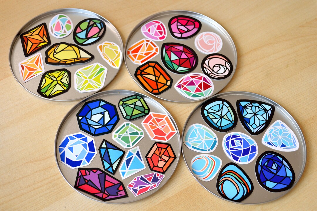 Birthstone Stickers: 34-piece Black & White Gemstone Stickers - Etsy