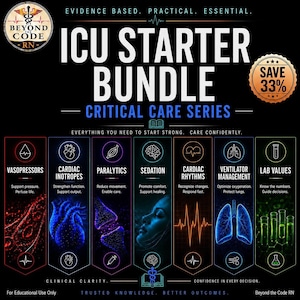ICU Starter Bundle | Pharmacology, Cardiac Rhythms, Vent Management & Lab Values (Digital Download)