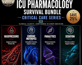 ICU Pharmacology Survival Bundle | Vasopressors, Sedation, Cardiac Inotropes, Paralytics (4 Digital PDFs)