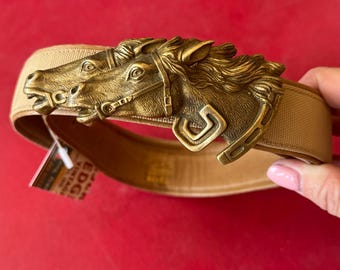Vintage 70\'s GUCCI Brass Double Horse Head Leather Belt 70s GUCCI Brass Double Horse Head Buckle Leather Belt Waist  main image 4