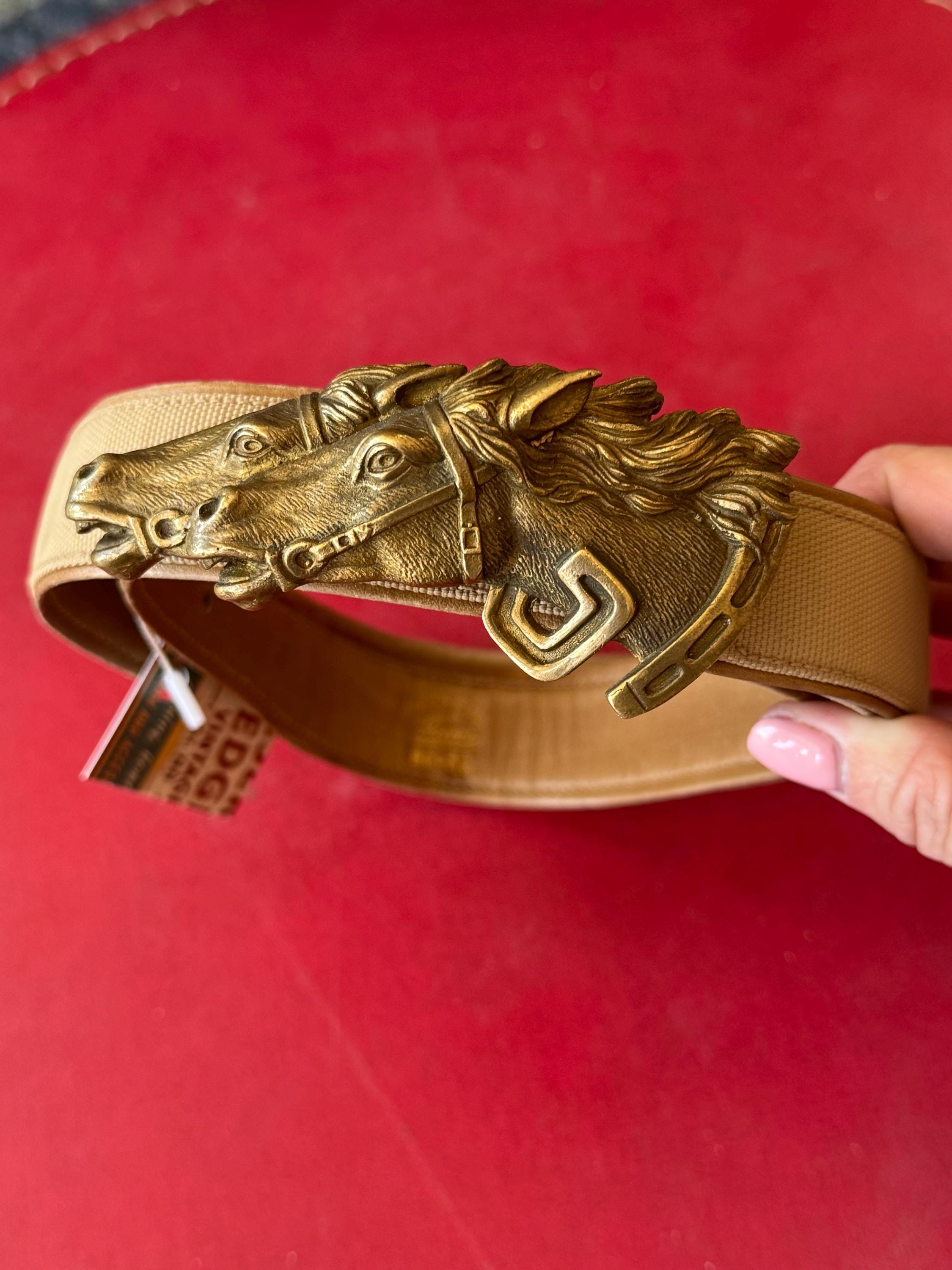 Vintage Gucci Rare Horse Belt Buckle 1970s/1980s Gucci Horse Head Horseshoe Buckle Black  main image 2