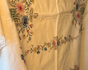 ヴィンテージ リネン 刺繍 テーブルクロス。1940 ～ 1950 年代 - Etsy 日本