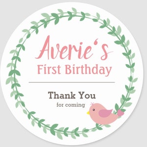 Personalized Round Bird and Wreath Matching Address and Thank You Stickers, Small (20 per sheet), Large (6 per sheet)