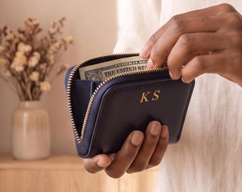 100% Genuine leather wallet women, Zippered leather wallet, Small leather cash wallet, Engraved leather wallet women,Handmade leather wallet
