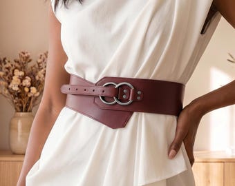 Leather O-ring belt, Leather waist belt, Wide leather belt, Double buckle belt, Leather corset belt, Leather cinch belt,Plus size waist belt