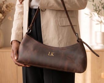 Bolso de hombro de cuero 100% genuino para mujer, bolso baguette de cuero para mujer, bolso de hombro pequeño de cuero, cartera de hombro de cuero, bolso personalizado