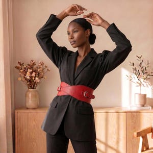 Double buckle belt, Leather cinch belt, Leather corset belt, Leather waist cincher, Leather waist belt for women,Wide leather belt for women image 11