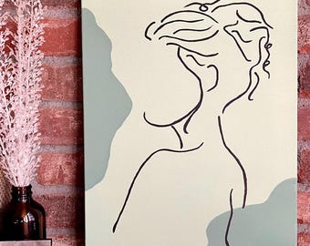 Original Woman Line Art on Canvas: Minimalist Female Silhouette (16x12)