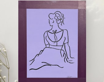 Handmade Woman Line Art Painting: Minimalist Silhouette, Indian Decor