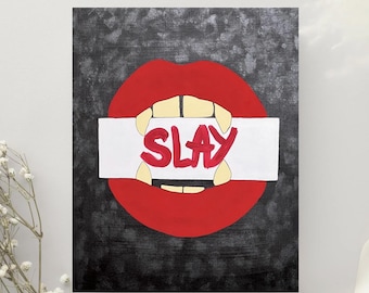 Bold Lips Vampire Fangs Painting: Glam Chic Home Decor