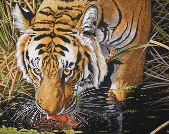 Handmade Tiger Painting: Realistic Watercolor Animal Art