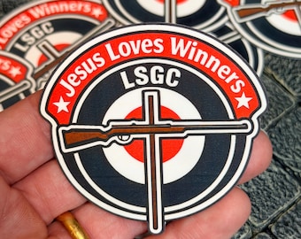 Jesus Loves Winners Sticker - Lutheran Sisterhood Gun Club Sticker - Drop Dead Gorgeous
