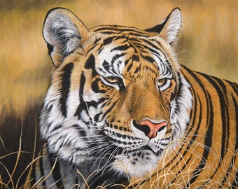 Handmade Tiger Painting: Realistic Watercolor Animal Art on Silk