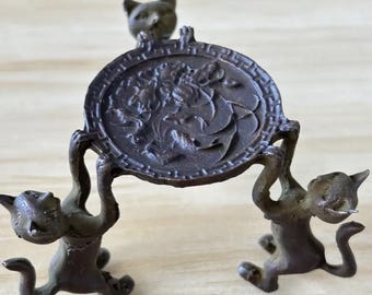 Incense Holder - Vintage Bronze Style, Three Kittens Tray, Tiny Cat Design