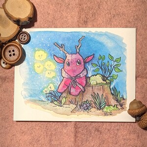 Carte postale aquarelle de Sika rose
