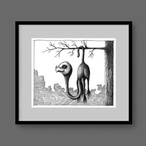 Exhibit #2: The Attentive Flamingo-Sloth | Pen and Ink Illustration, PaperFinchArtStudio, Sloth Print,  Pen and Ink Art, Oddity Art