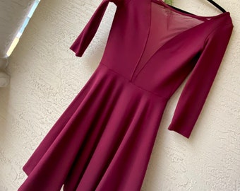 American apparel - Gloria v-neck skater dress Size M in Syrah/ burgundy/ deep red - new with tag - NWT - indie/boho-90's-2000’s fashion