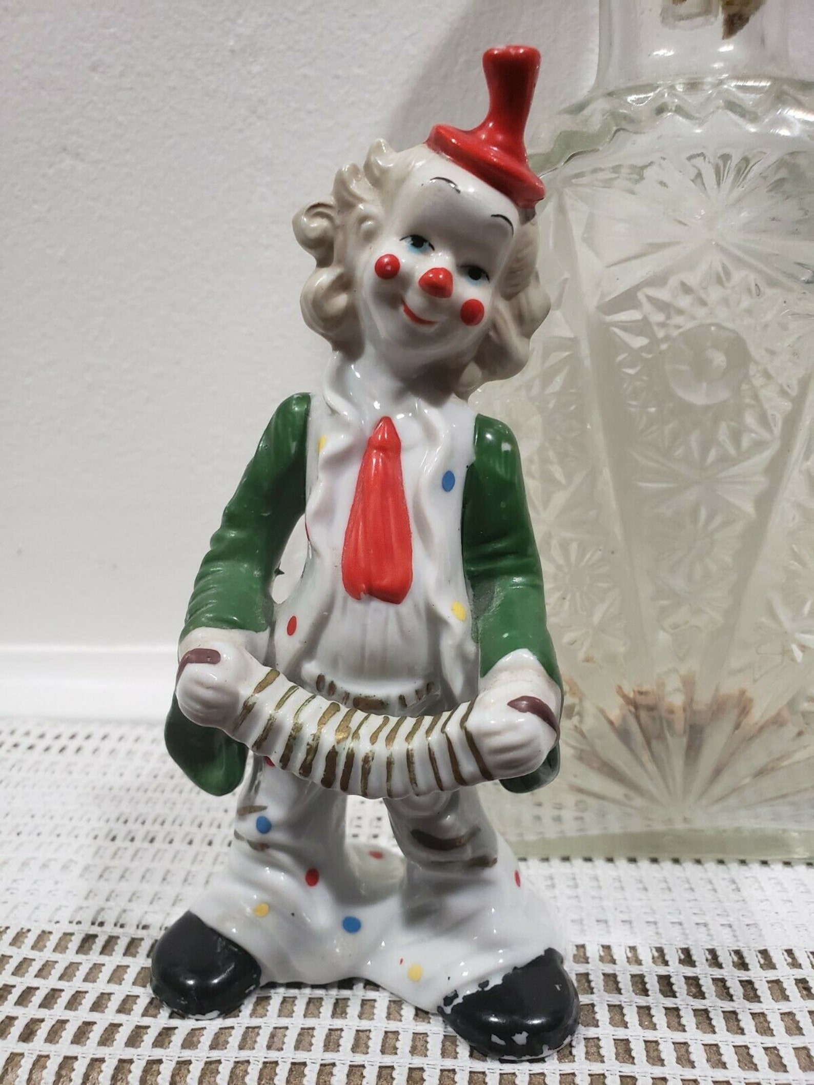 Brinns Vintage Porcelain Clown Figurine With Accordion red hat Etsy
